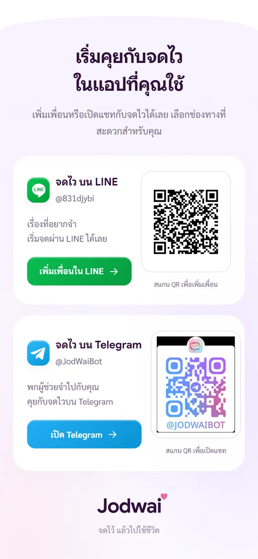 ช่องทางคุยกับจดไวบน LINE และ Telegram พร้อม QR